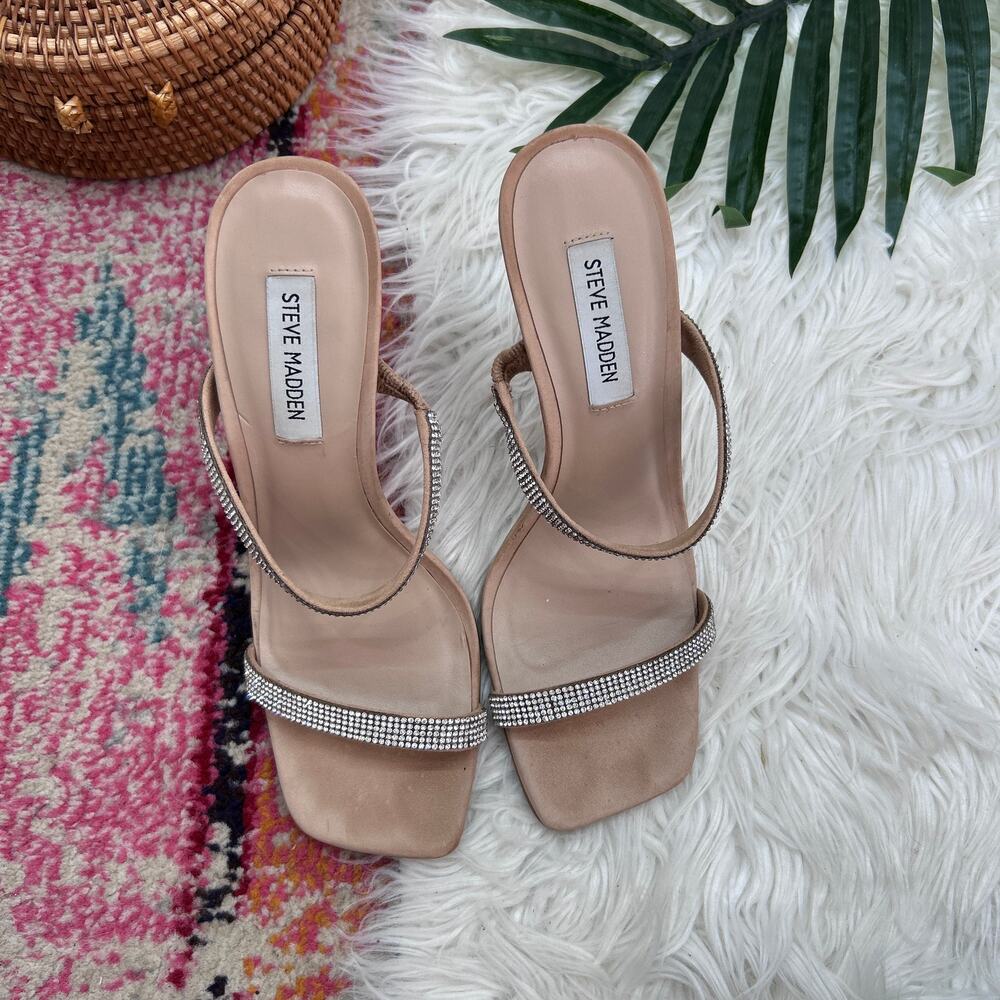 Steve Madden Michele-R Camel Multi Rhinestone High Heel Sandals 9 Square Toe - Picture 3 of 7